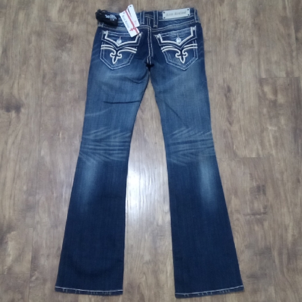 Rock Revival Women's 26 Bootcut Jeri Faux Leather Flap Pockets Distressed NWT